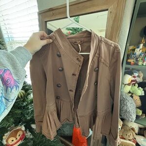 Brown ruffle jean jacket